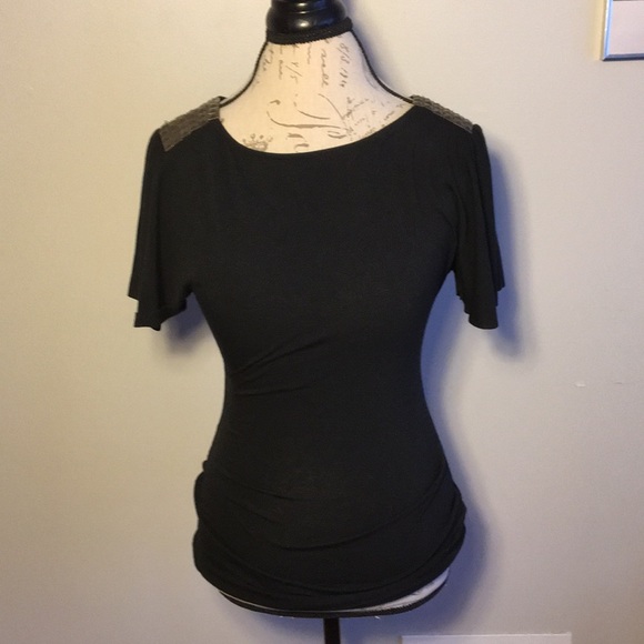 NWOT Free People black short flutter sleeve top S - Picture 2 of 7